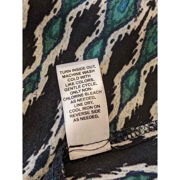 Cato Blouse Women Plus 26/28 Ikat Blue Green Boho Artsy Sleeve Ladder Cutout - Picture 9 of 9